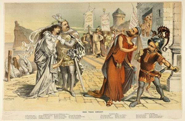 Her True Knight, from Puck, 1887. Creator: Joseph Keppler.