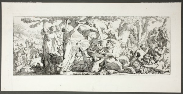 Harvest of Grapes, plate two of four from Le Travaux de la Vendange, 1750. Creator: Joseph-Marie Vien the Elder.