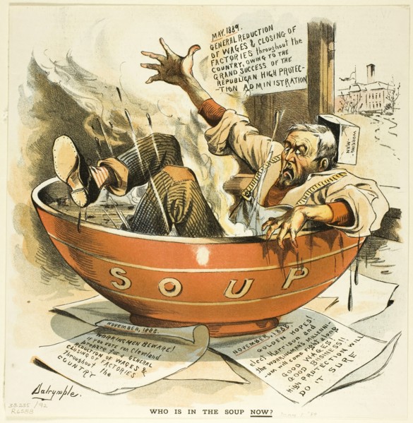Who Is in the Soup Now, from Puck, published May, 1889. Creator: Louis Dalrymple.