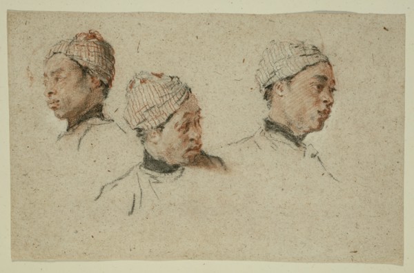 Three Studies of the Head of a Turbaned Black Man, 1720/30. Creator: Nicolas Lancret.