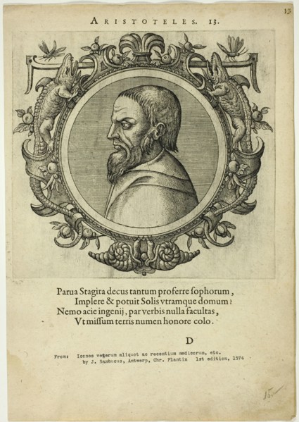 Portrait of Aristoteles, published 1574. Creators: Unknown, Johannes Sambucus.