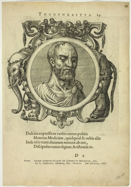 Portrait of Theophrastus, published 1574. Creators: Unknown, Johannes Sambucus.