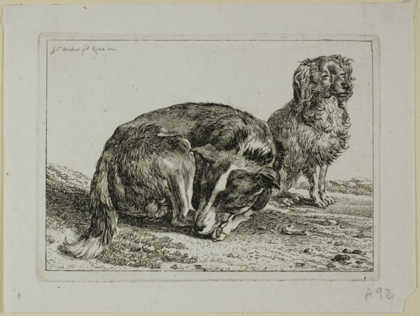 Two Dogs Resting, from Die Zweite Thierfolge, 1800. Creator: Johann Christian Reinhart.