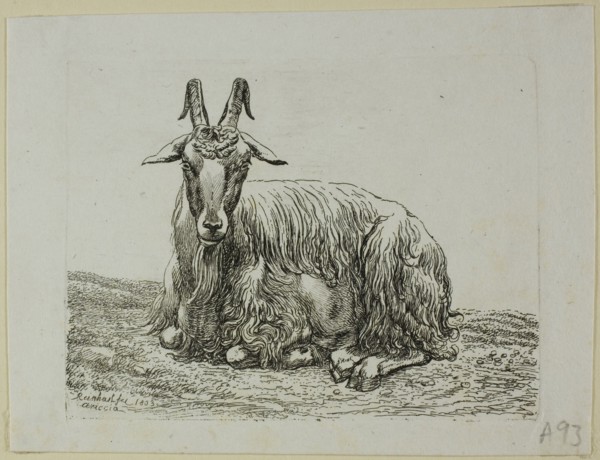 Lying Goat, from Die Zweite Thierfolge, 1800. Creator: Johann Christian Reinhart.