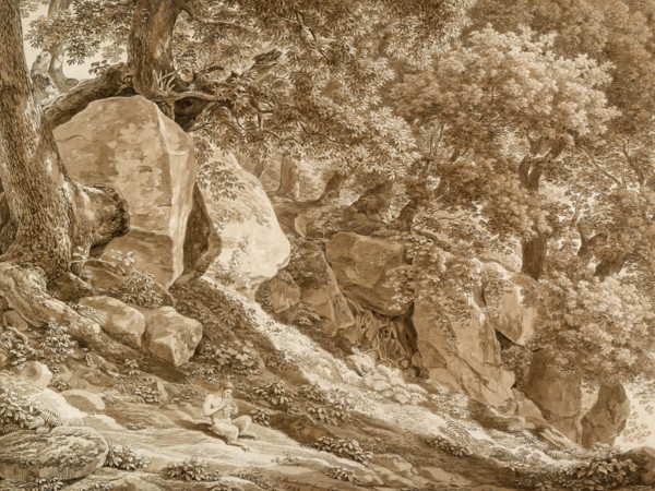 Rocky Landscape with Pan Playing His Flute (In the Park of the Villa Chigi, Ariccia), 1808. Creator: Johann Christian Reinhart.