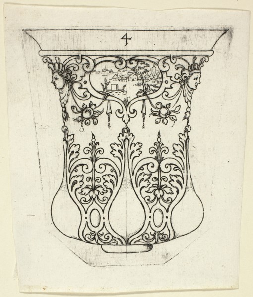 Plate 4, from twenty ornamental designs for goblets and beakers, 1604. Creator: Master AP.