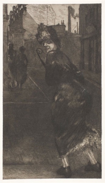 On the Street, plate nine from A Life, 1884. Creator: Max Klinger.