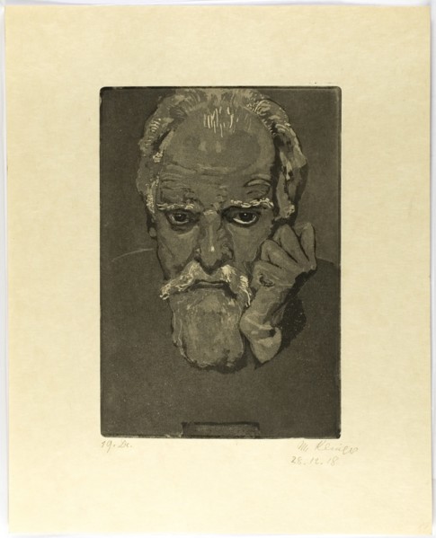 Self-Portrait with Fist to Face, 1918. Creator: Max Klinger.