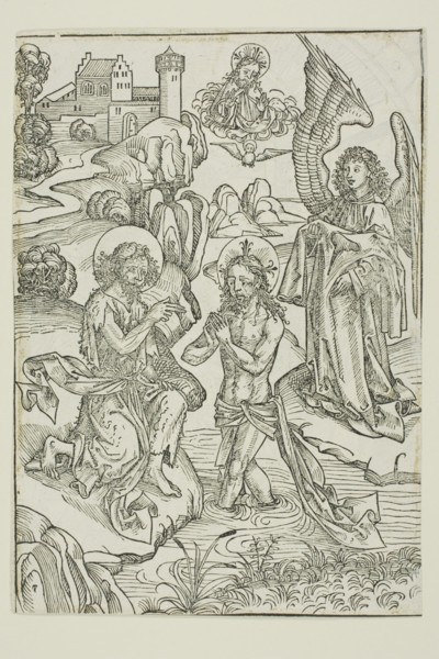The Baptism of Christ (verso); The Circumcision of Christ (recto), pages 34 and 33..., 1491. Creator: Michael Wolgemut.