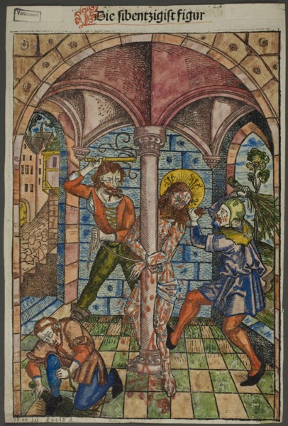 The Scourging of Christ (verso), and The Israelites Enslaved in Egypt (recto), from..., 1929. Creator: Michael Wolgemut.