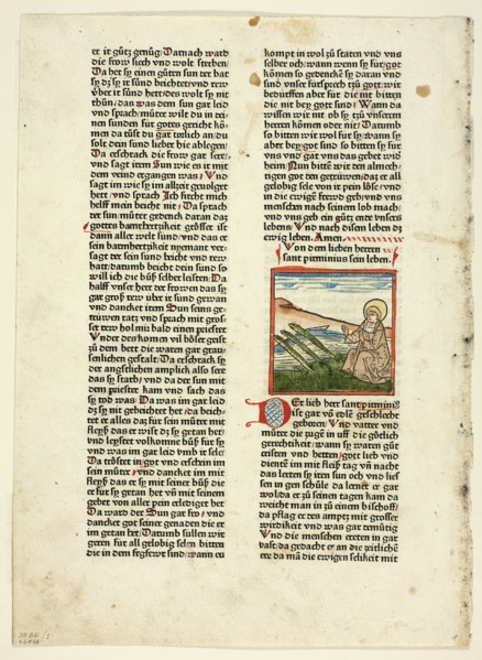 Life of Saint Pirminius from Heiligenleben, Winterteil (Lives of the Saints, Wintertime)..., 1929. Creators: Unknown, Günther Zainer, Jacobus de Voragine, Wilhelm Ludwig Schreiber.
