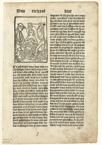 Saint Quiriaco from Heiligenleben (Lives of the Saints), Plate 8 from Woodcuts from..., 1929. Creators: Unknown, Johann Schönsperger the Elder, Jacobus de Voragine, Wilhelm Ludwig Schreiber.