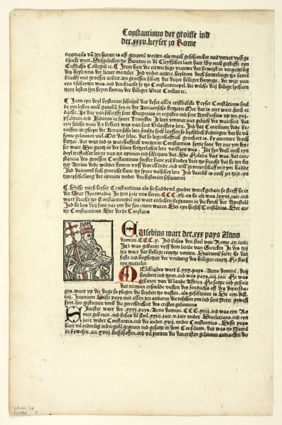 Pope Miltiades (recto) and Saint Gereon's Basilica (verso) from Koelner Chronik..., 1929. Creators: Unknown, Johann Koelhoff the Younger, Wilhelm Ludwig Schreiber.
