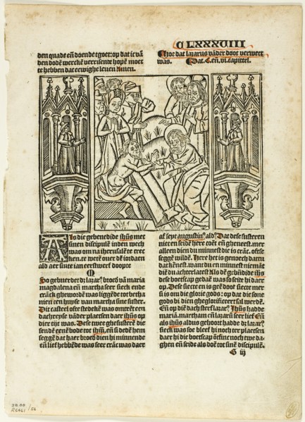 The Raising of Lazarus from Leven Christi by Ludolphus de Saxonia..., assembled...1937. Creators: Unknown, Max Geisberg, Ludolph of Saxony.