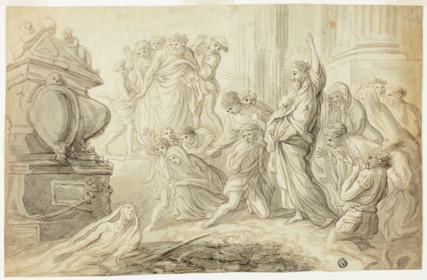Raising of Lazarus (recto); Travelers with Cart Outside Inn (verso), 1700/99. Creator: Unknown.