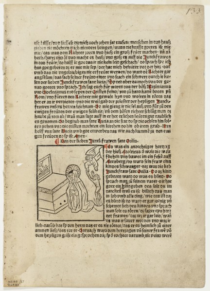 Saint Otilia from Plenarium, Plate 27 from Woodcuts from Books...c. 1483...assembled 1929. Creators: Unknown, Martin Schott, Wilhelm Ludwig Schreiber.