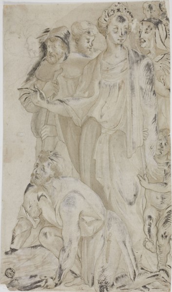 Woman and Nude Young Boy Surrounded by Figures, n.d. Creator: Unknown.