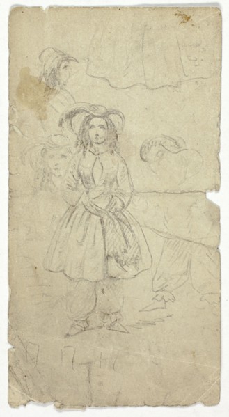 Sketches of Young Girl (recto); Sketches of Banjo Player (verso), n.d. (recto); 1800/1899 (verso). Creator: Unknown.