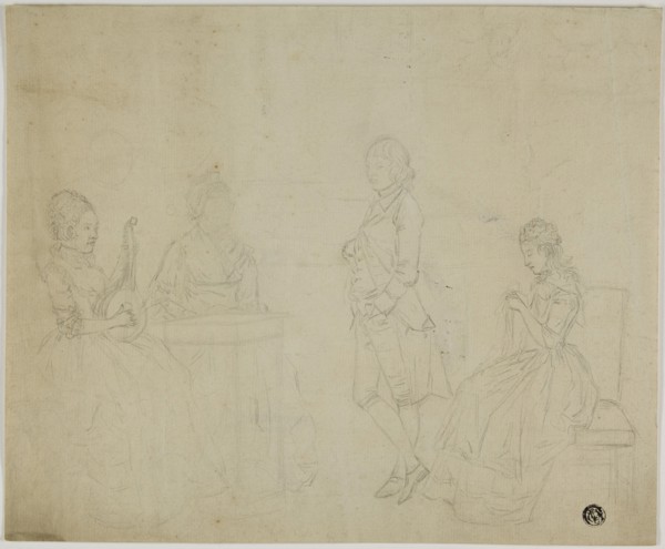 Sketch of Family Group with Three Seated Women and Young Man Standing, 18th century. Creators: Unknown, Friedrich Tischbein.