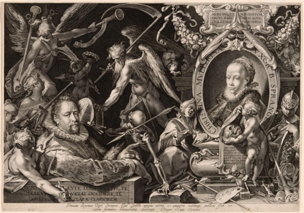Portrait of Bartolomaeus Spranger with an Allegory of the Death of His Wife, Christina Müller,1600. Creator: Aegidius Sadeler II.