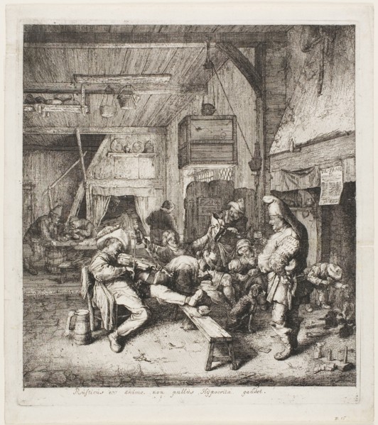 Violin Player Seated in the Inn, 1685. Creator: Cornelis Dusart.