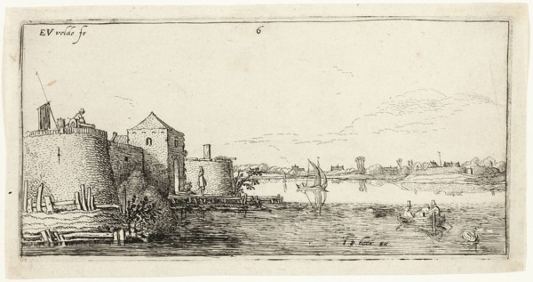 Ten Landscapes: Walled River Town to the Left of a River, 1615/16. Creator: Esaias van de Velde.