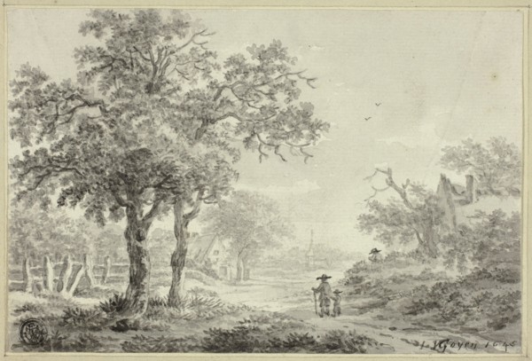 Man and Boy Walking Down Village Road, n.d. Creators: Jan van Goyen, Paulus van Liender.