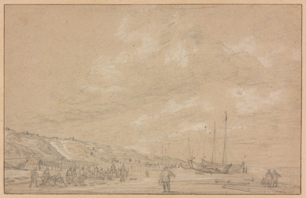 Fishermen Drying Nets on Scheveningen Beach, early 1630s. Creator: Simon de Vlieger.