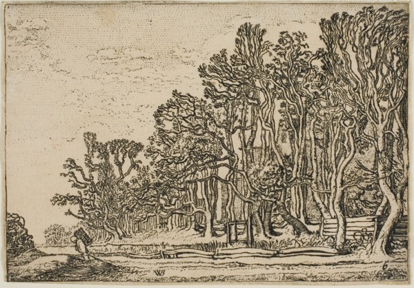 Landscape with Plank-Hedges and Man Bearing Wood, 1621. Creator: Willem Pietersz. Buytewech.
