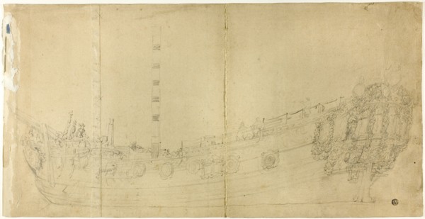 Ship Constructor's Drawing for Dutch Galleon, n.d. Creator: Willem van de Velde I.