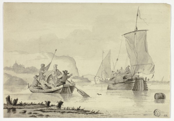 River Scene with Boats, 17th century. Creator: Willem van de Velde the Younger.