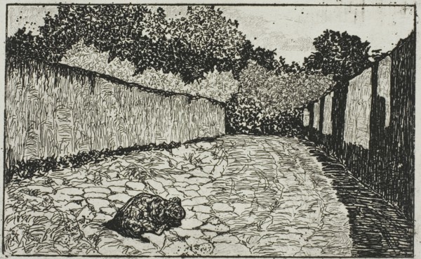 Small Street on the Outskirts of Florence with Puppy, 1870-75. Creator: Giovanni Fattori.