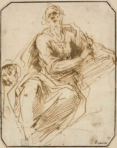 Study for St. Mark (recto); Sketch of Half-length Male Figure, Looking Upwards to..., 1602/05. Creator: Jacopo Palma.