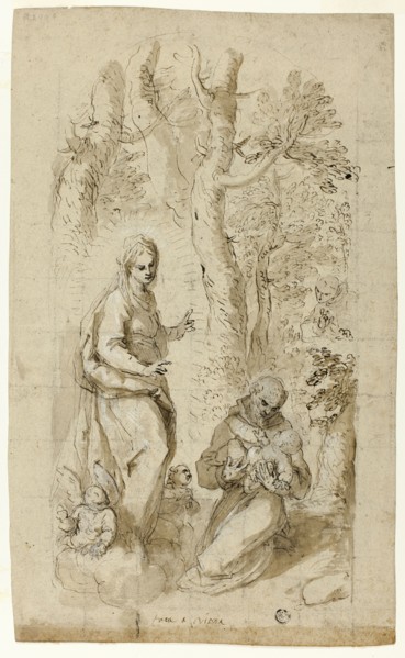 Vision of St. Francis of Assisi (recto); Saint Jerome, Vision of Saint Francis, and..., c.1618. Creator: Jacopo Palma.