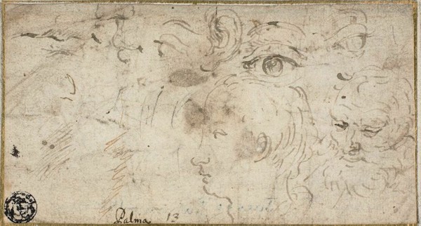 Sketches of Heads, Eyes, Ear, and Mouth, 1600/11. Creator: Jacopo Palma.