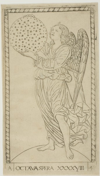 The Angel and the Eighth Sphere, plate 48 from Planets and Spheres, c.1465. Creator: Unknown.