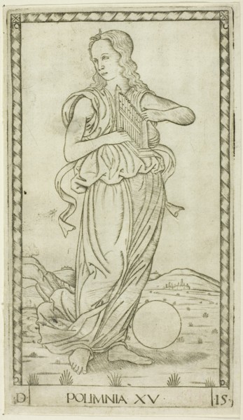 Polyhymnia, plate fifteen from Apollo and the Muses, c.1465. Creator: Unknown.