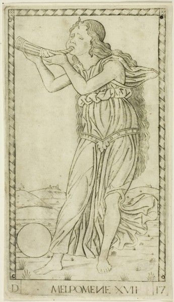 Melpomene, plate seventeen from Apollo and the Muses, c.1465. Creator: Unknown.