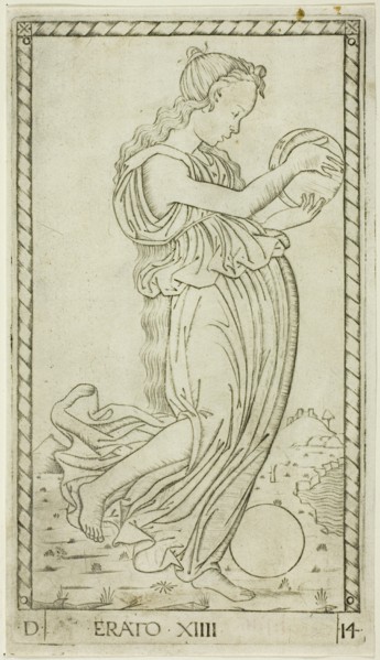 Erato, plate fourteen from Apollo and the Muses, c.1465. Creator: Unknown.