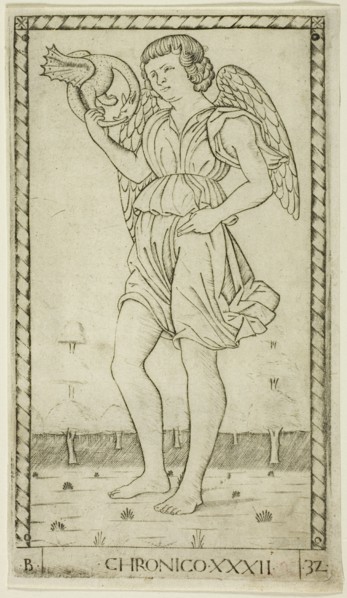 Genius of Time, plate 32 from Genii and Virtues, c.1465. Creator: Unknown.