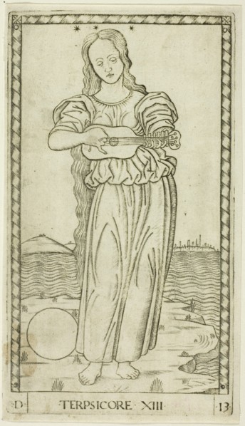 Terpsichore, plate thirteen from Apollo and the Muses, c.1465. Creator: Unknown.