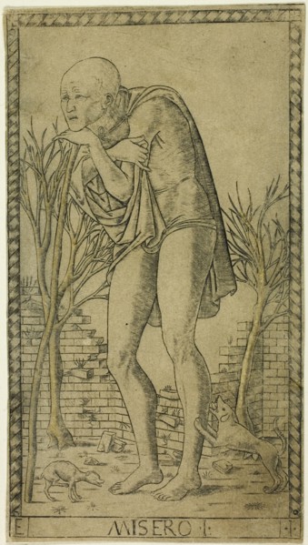 The Beggar, plate one from The Ranks and Conditions of Men, c.1465. Creator: Unknown.