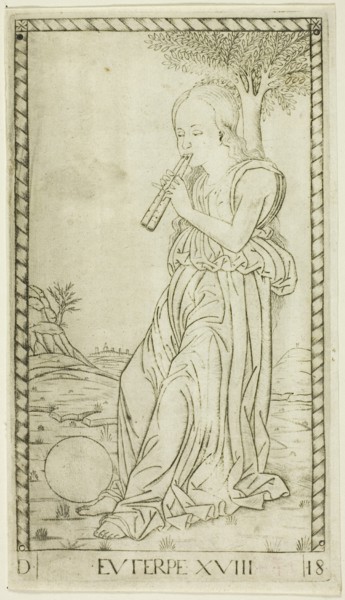 Euterpe, plate eighteen from Apollo and the Muses, c.1465. Creator: Unknown.