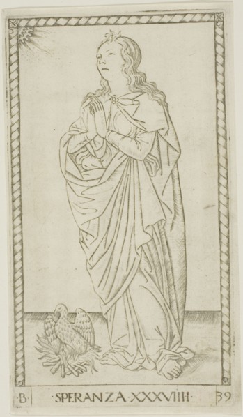 Hope, plate 39 from Genii and Virtues, c.1465. Creator: Unknown.