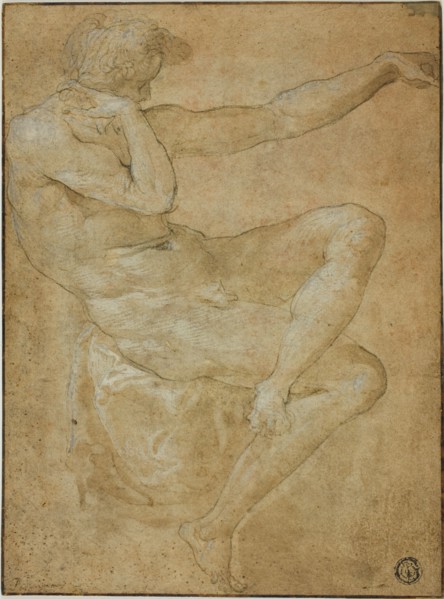 Seated Male Nude with Outstretched Left Arm, n.d. Creator: Unknown.