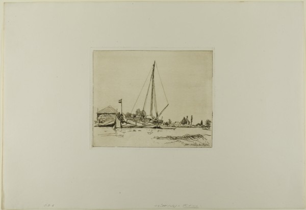 The Moored Boat, from Cahier de six eaux-fortes, vues de Hollande, 1862. Creator: Johan Barthold Jongkind.