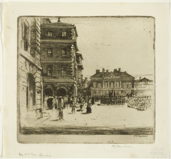 The Horse Guards, plate four from the London Set, 1899. Creator: David Young Cameron.