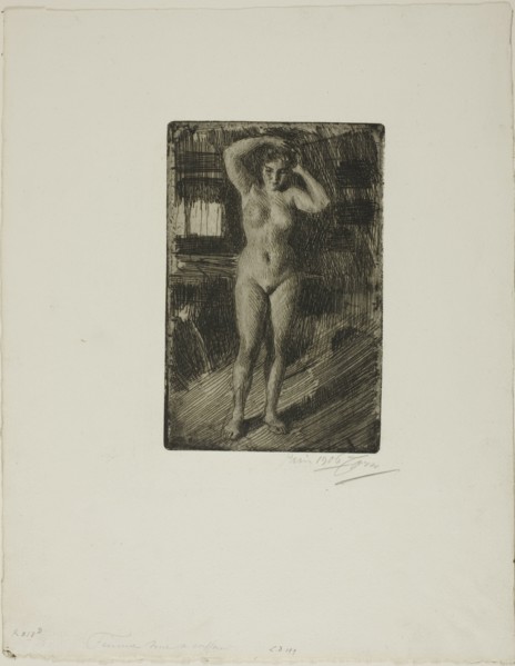 Anna Doing Her Hair, 1906. Creator: Anders Leonard Zorn.