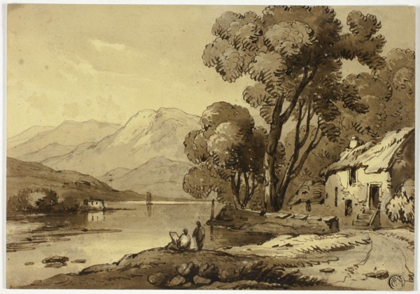 Mountainous Landscape with Artist Sketching in Foreground, n.d. Creator: James Robertson.
