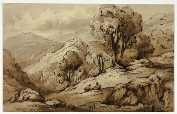 Mountainous Landscape with Two Figures in Foreground, n.d. Creator: James Robertson.